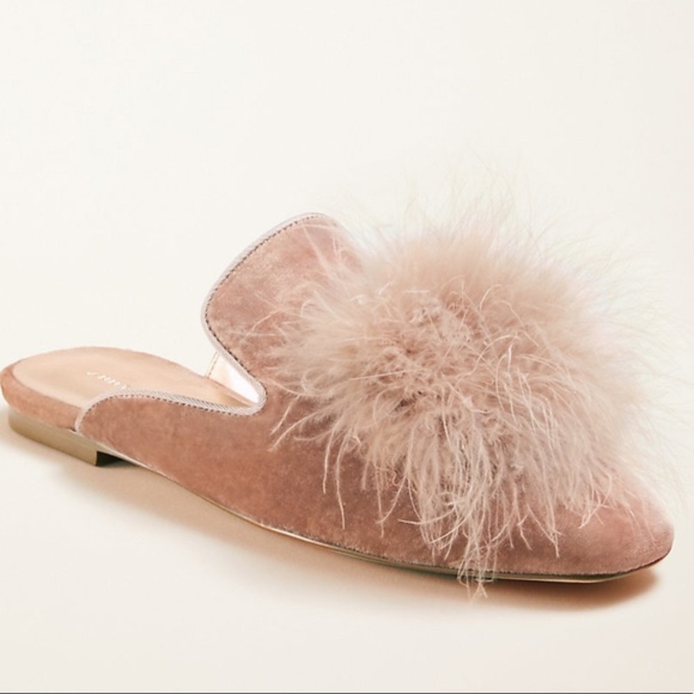 Ann Taylor Velvet Feather Slides